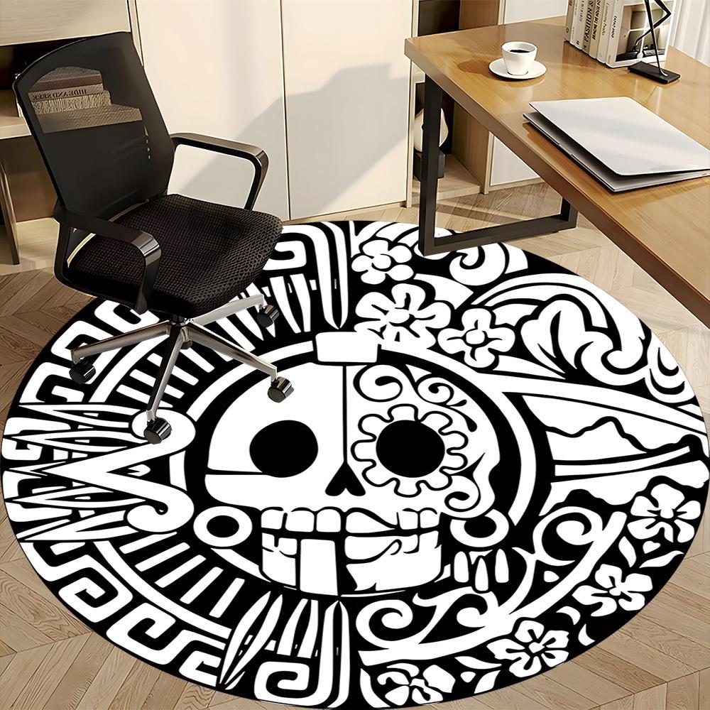 1pc Day of the Dead, Skull Office Round Area Rug,  Mat Suitable For Office, Under Office Chairs Bedroom Living Room Home Decor, Room Deco