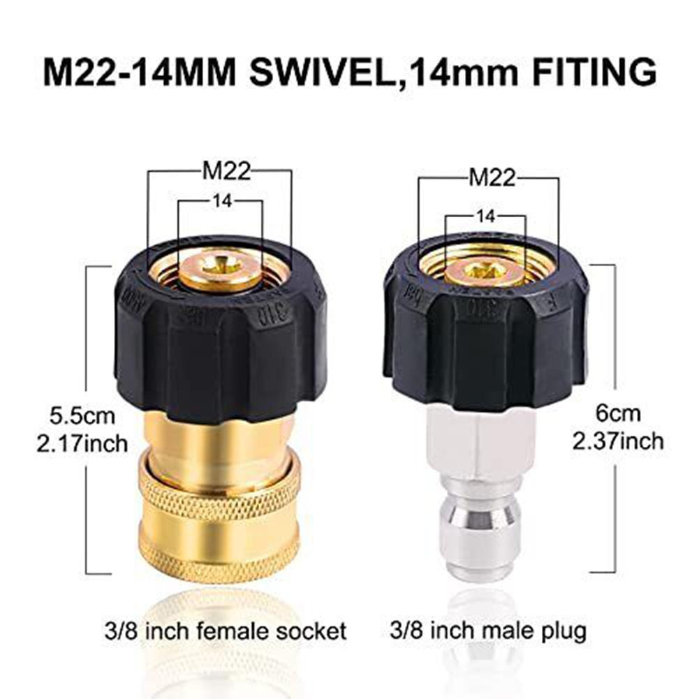 Pressure Washer Adapter Set M22 14mm to 3/8 Inch Quick Connect Coupler Kit Brass Fits Hose Pump Thread Conversion