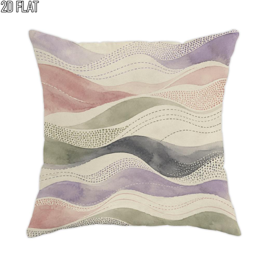 2D Flat 1pc Spring Pastel Waves Throw Pillow Covers Peach Green Violet Decorative Pillowcases One Sid