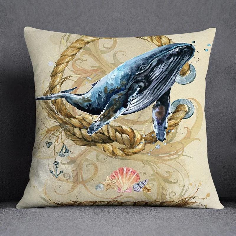 Ocean World Biological Printing Pattern Square Cushion Cover for Home Living Room Sofa Office Decoration Throw Pillow