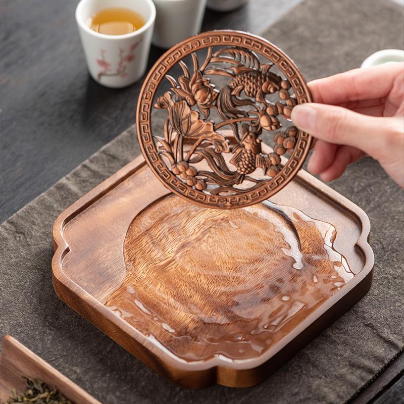 Solid Wood Teapot with Dry Soaking Table Household Tea Pot Lid Bowl Tea Mat Small Water Storage Tea Tray