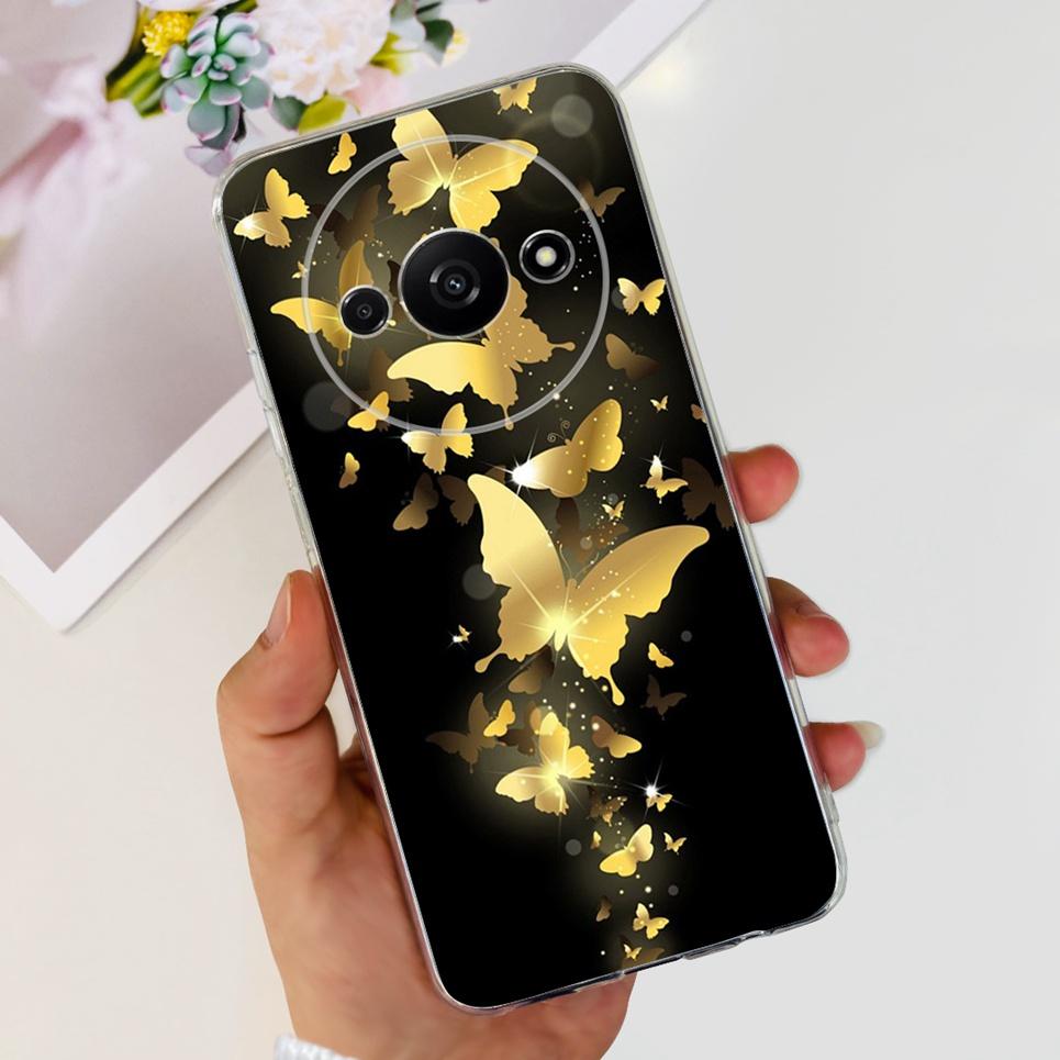 

For Xiaomi Redmi A3 4G Back Case Liquid Black Silicone Soft Bumper Funda Women Fashion Flower Jelly Pattern Cover Redmi A3 4G Xiaomi Redmi A3