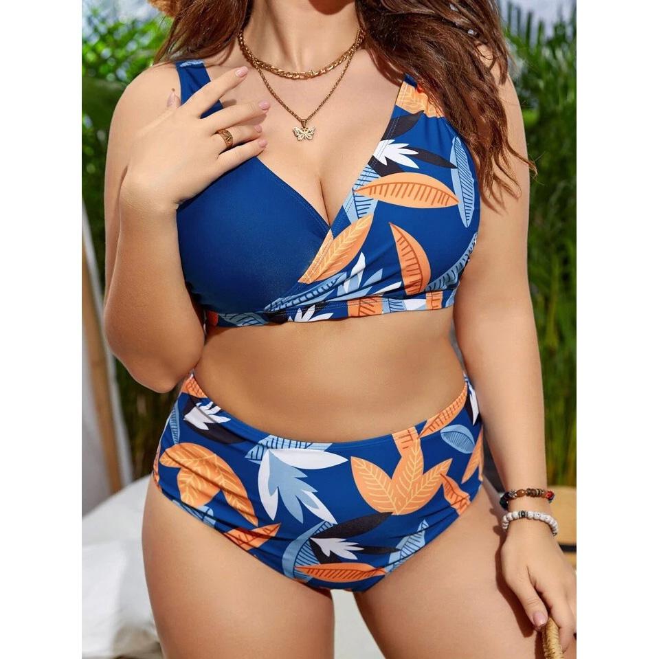 Plus Size Fashionable Sexy Floral Print Push-Up Bikini Set Swimsuit