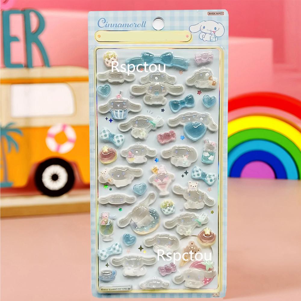 Cute Sanrio 3D Relief Stickers Aesthetic Kuromi Cinnamoroll My Melody Jelly Sticker Kawaii Decoration Bubble Decals Toys Gifts