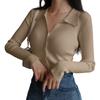 Women's Lapel Slim Fit Ribbed Button Sexy V-Neck Knitted Cardigan Sweater
