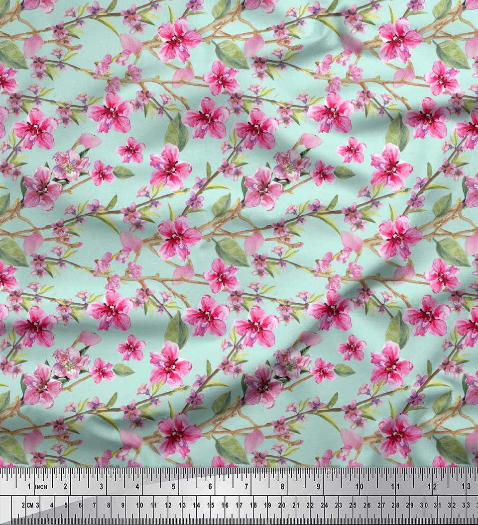 

Soimoi Black Poly Crepe Fabric Leaves & Blossoms Floral Print Fabric by the Yard 42 Inch 42 Inch Wide - Poly Crepe зелений