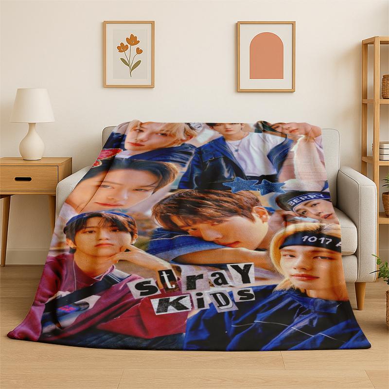 Kpop Stray Kids Music Star Flannel Blanket Soft Warm Throw Blanket for Bedroom Living Room Bed Travel Camping Picnic Gift
