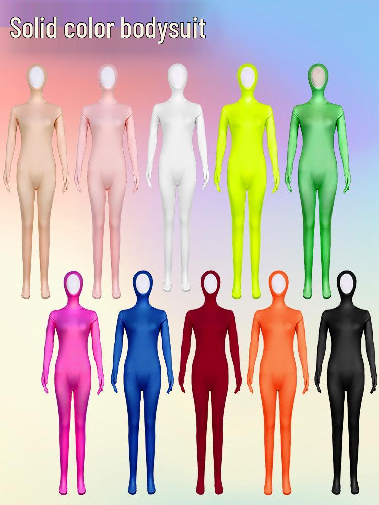 Halloween Cosplay Solid Color Full Body Open Face Zentai Bodysuit