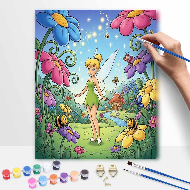 Disney Kit de Pintura de Flor de Fada Tinkerbell Decoração de Parede para Casa Presente Feito à Mão Artesanato de Arte para Quarto Pendurado na Parede Conjunto DIY Pintura por Número