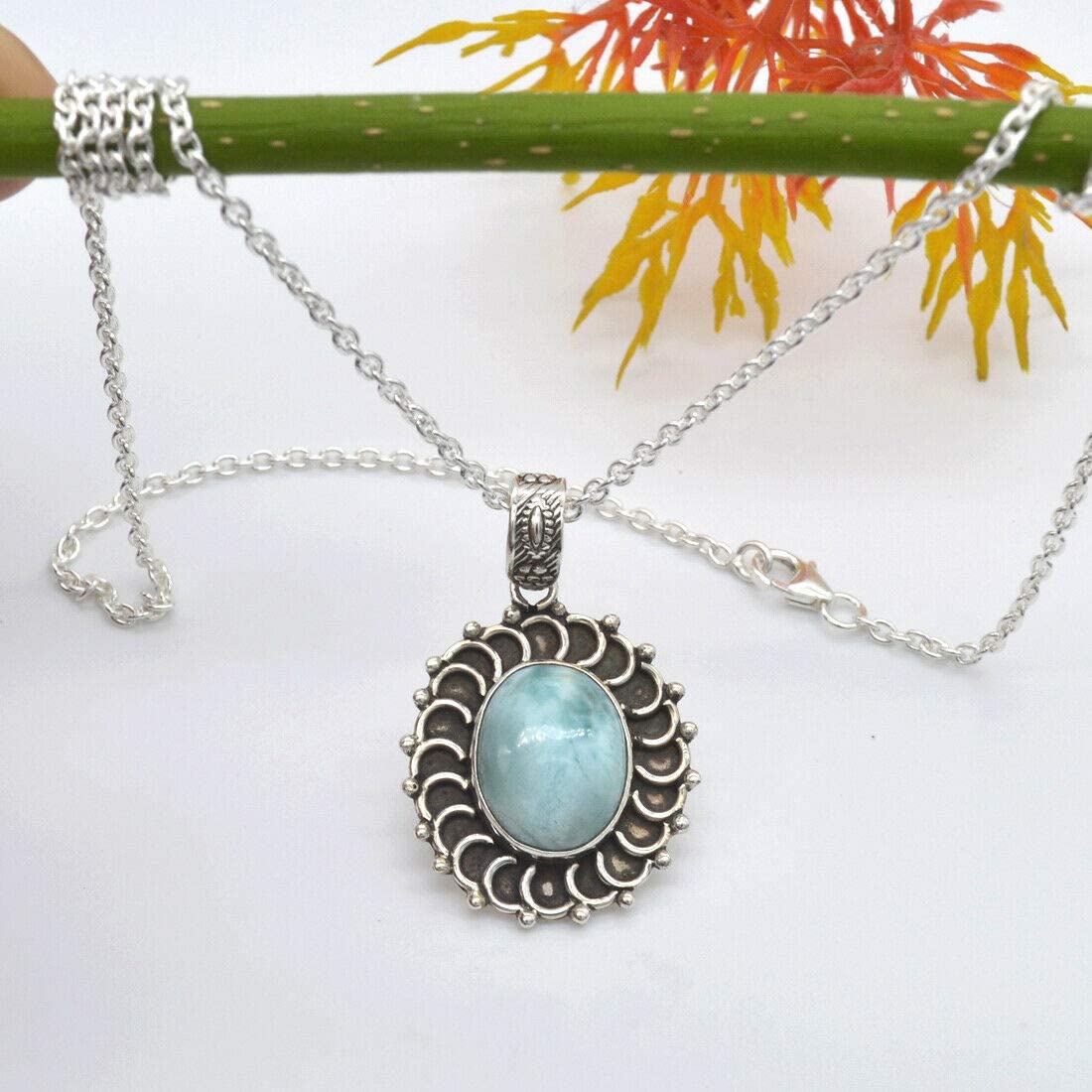 

Ожерелье из стерлингового серебра 925 пробы Natural Larimar, серебряный дизайн с длинной цепочкой, для женщин и девочек синий