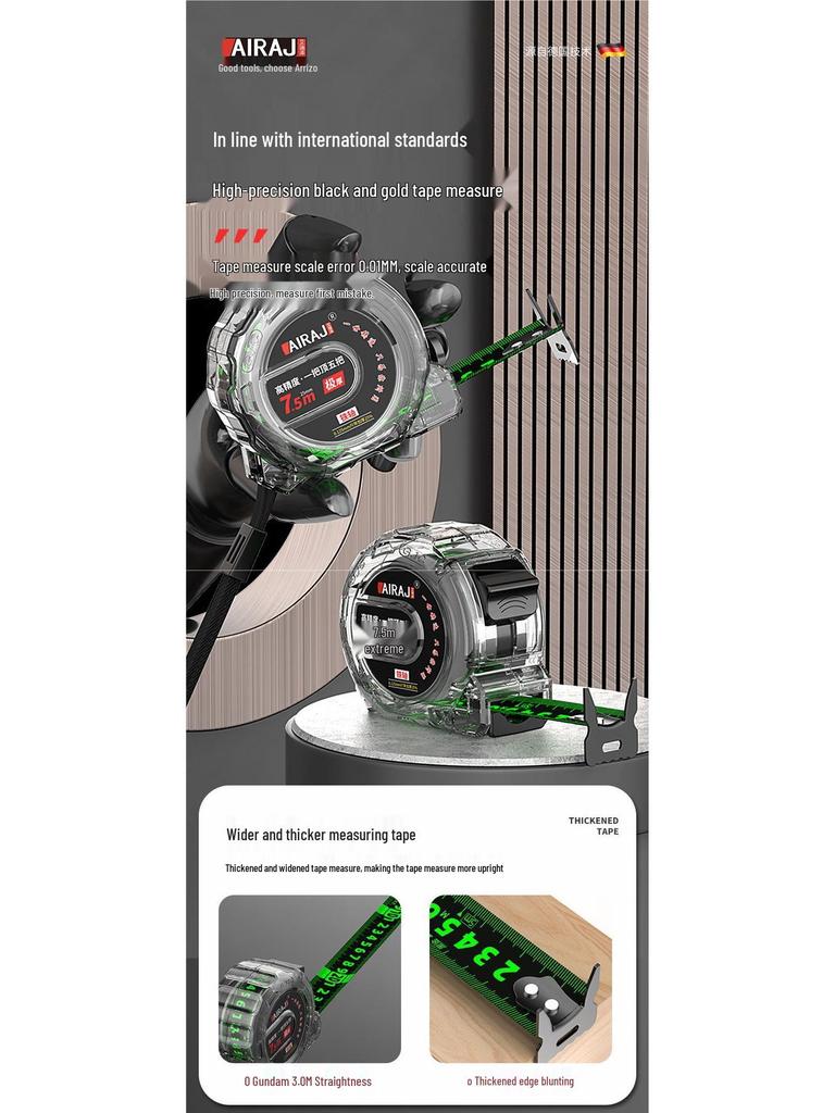 Fluorescent Tape Measure: 5m, 7.5m, 10m, Wide, Thick, Wear-Resistant, Drop-Proof, High-Precision Ruler.