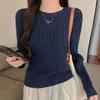 Korean Embroidery Pony Logo Sweater: Women's Versatile Classic Round Neck Cable Knit Top for Autumn/Winter