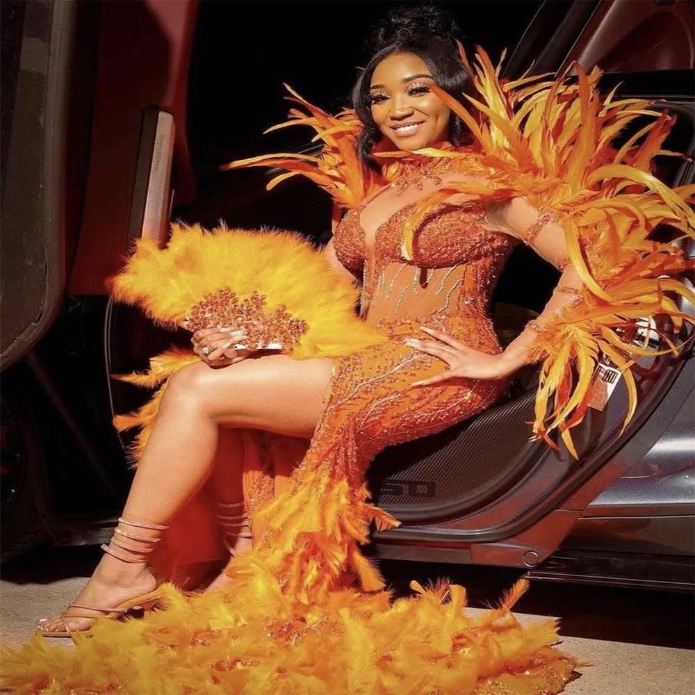 Feather25-30cm Orange Rooster Pheasant Tail Feathers Trim Fringe for Crafts Carnival Party Clothes Costume Plume Ribbon Decoration 10M