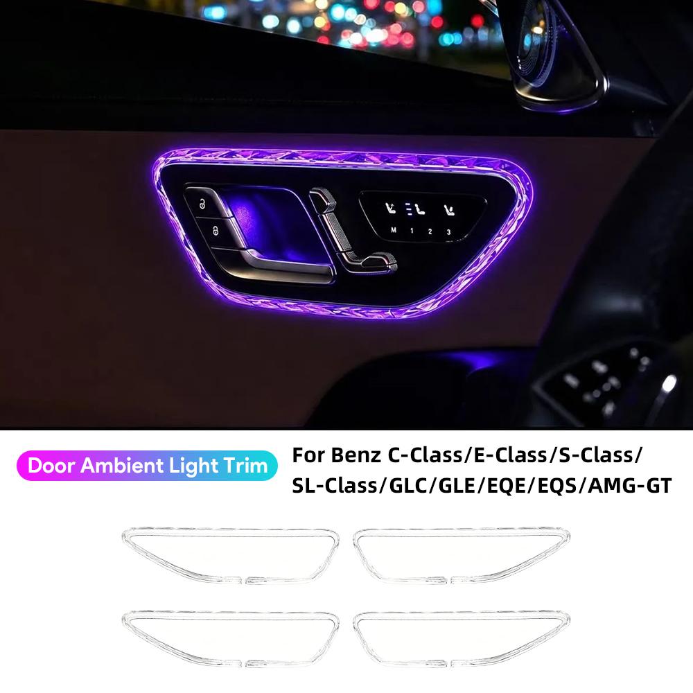 4PCS Crystal Door Light Frame Light Trim For Mercedes Benz C GLC E Class W206 X254 W214 W233 EQS EQE GLE Interior Accessories
