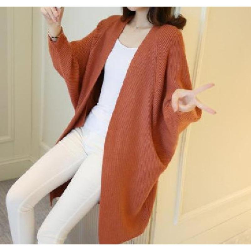 

Новое осеннее пальто кардиган вязаный свитер женский средней длины свободный с рукавом летучая мышь вязаный свитер с женским верхом XL