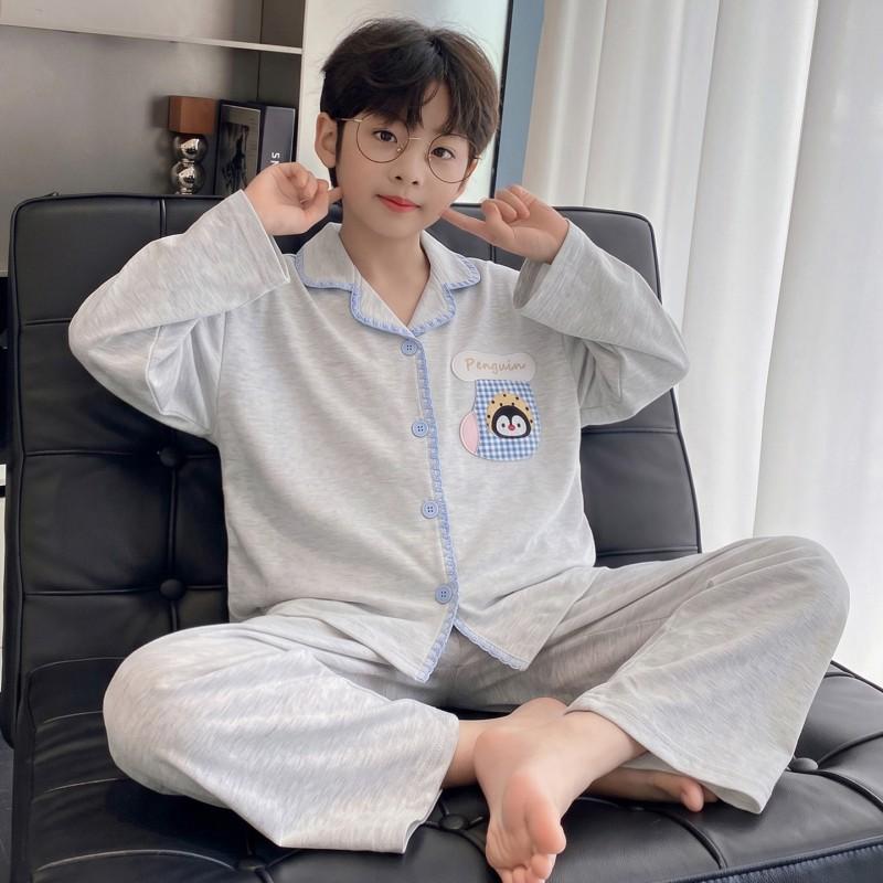 Boys Cotton Pajama Set Long Sleeve Cartoon Print Home Wear Kids 8 Years Comfortable Sleepwear