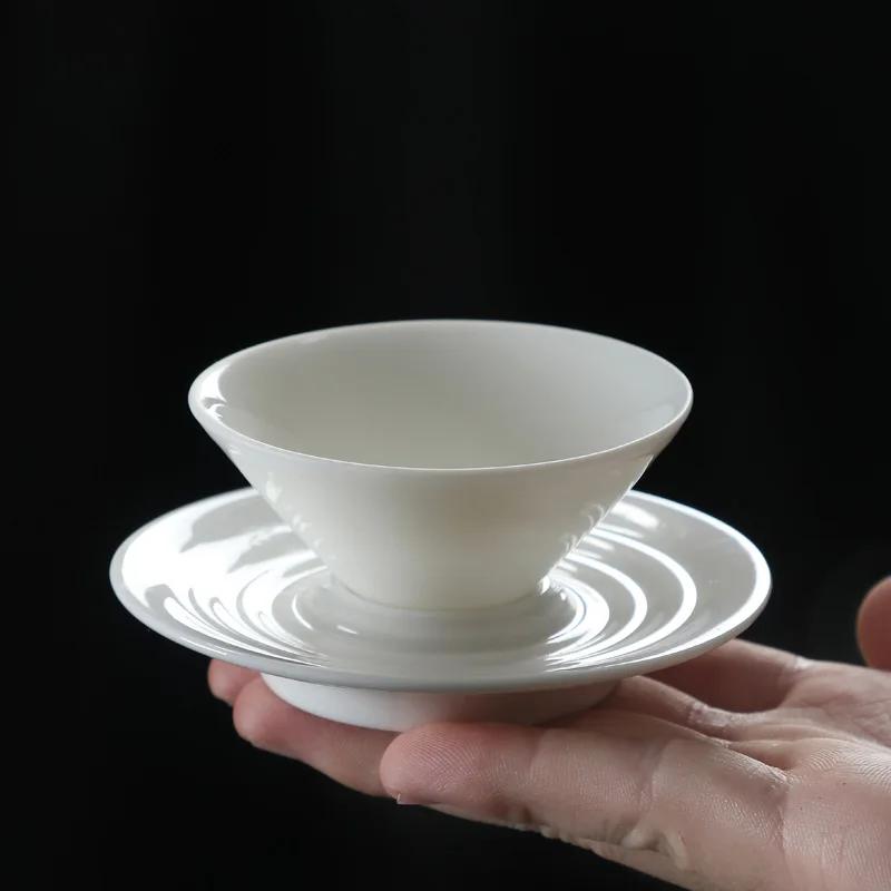 Hat Cup Mutton Jade Porcelain Tea Cup Sketch Tea Cup Master Cup Ceramic Kung Fu Tea Set White Porcelain Water Drop Gratitude Cup