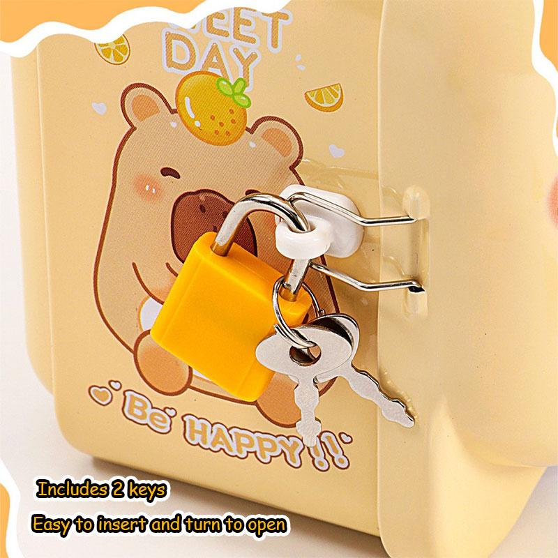 Capybara Piggy Bank, Cute & Lockable Metal Storage Box For Kids & Students, Cute Animal Desktop Ornament Decoration