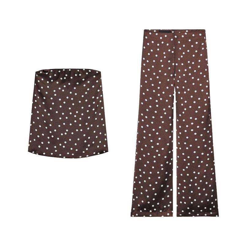 Strapless Straight Collar Silk Satin Texture Plaid Tube Top Tops 4772026 Silk Satin Texture High-Waisted Trousers 5427429