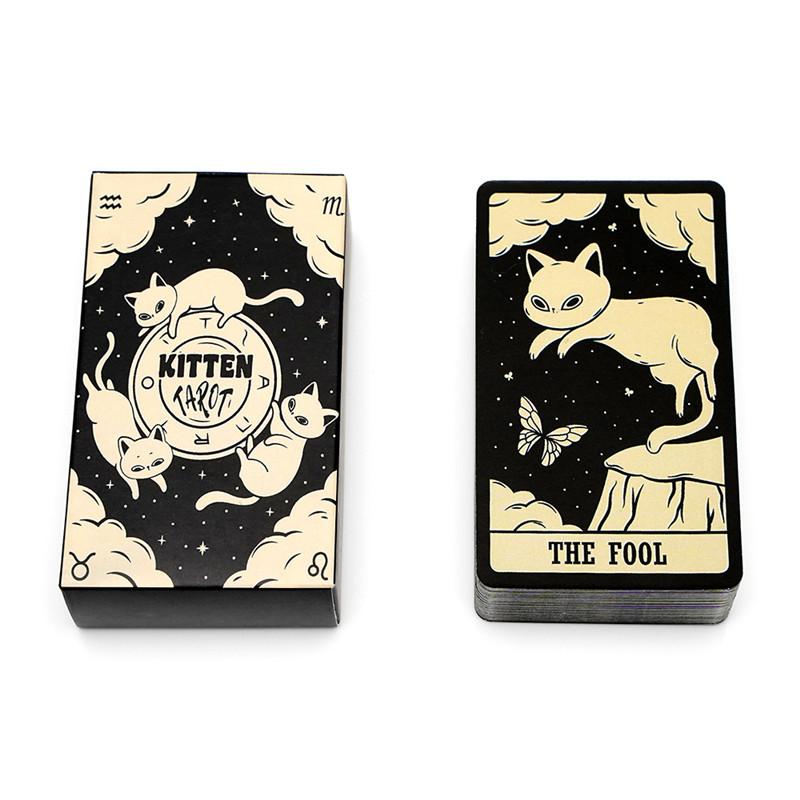 Kitten Tarot Deck 78Pcs Cute Black and White for Beginners Version Mysterious Board Game Fun Fortune Telling Kit