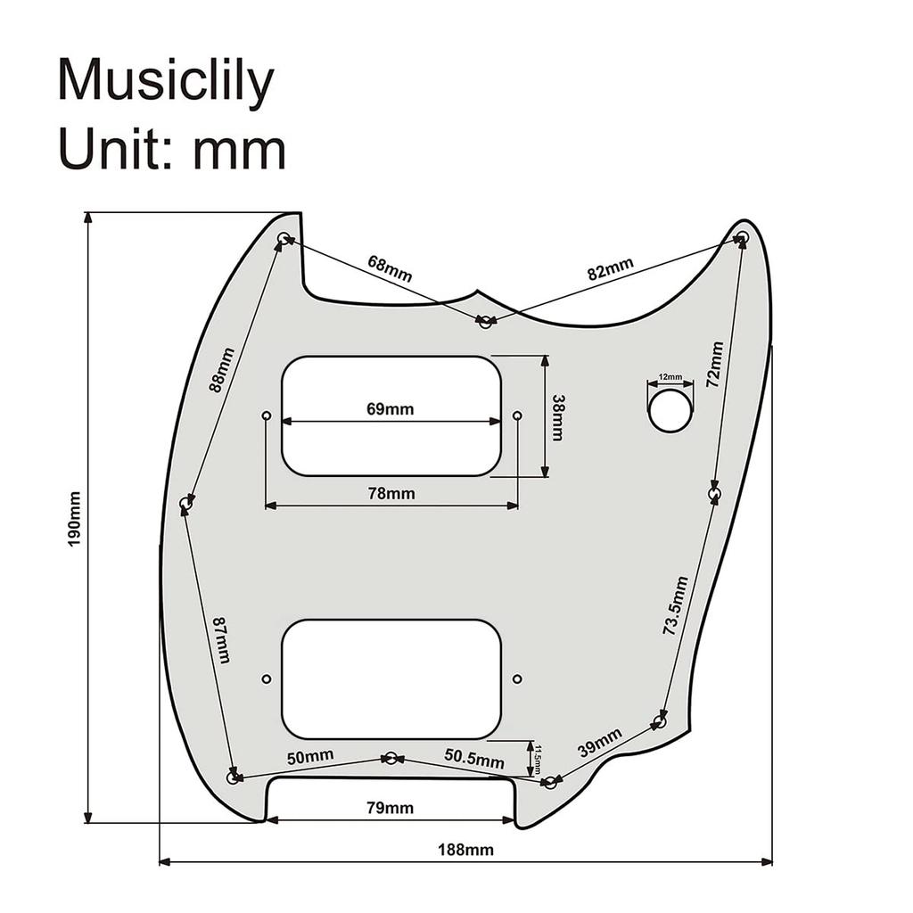 Musiclily Pro 9-Hole HH Mustang Pickguard for Squier Bullet Mustang Style Electric Guitars with 2 Humbuckers, White Pearl, 4 Picks