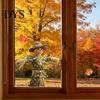 Autumn Window Clings Scarecrow Stickers with Realistic Maple Leaf, Pastoral Decals, Waterproof Outdoor Balcony Decor PVC Static for Thanksgiving