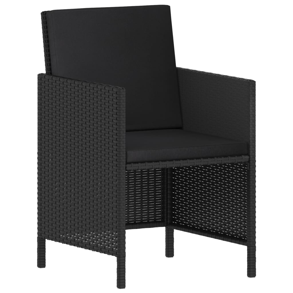 6 Piece Outdoor Dining Set with Cushions Black Poly Rattan