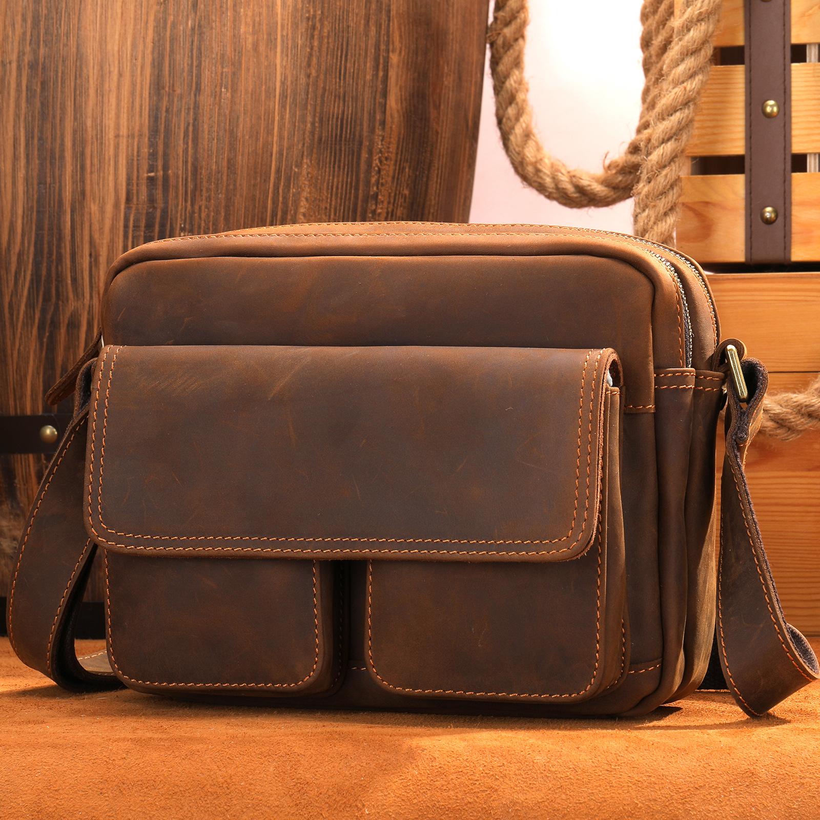 

Сумка через плечо из натуральной кожи Crazy Horse, мужская, в стиле ретро, большая вместимость, сумка из коровьей кожи с наплечной сумкой кофейный