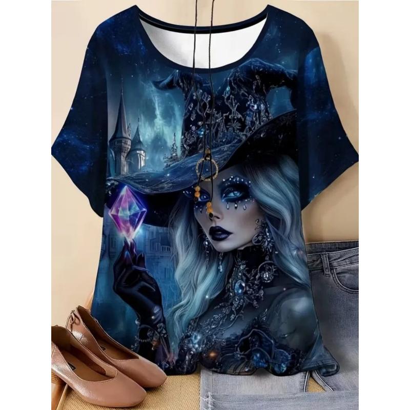 Women's T-shirt 3D Pattern Printed Casual Short Sleeved Cartoon Girl Image Print O-Neck Top Fashionable Street Women's Clothing