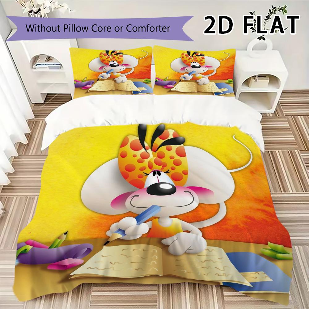 Diddl Pattern Bedding Uilt Set Uilt Cover Pillowcase Home Decoration Birthday Gift (1 * Duvet Cover + 2 * Pillowcase  Without Core)