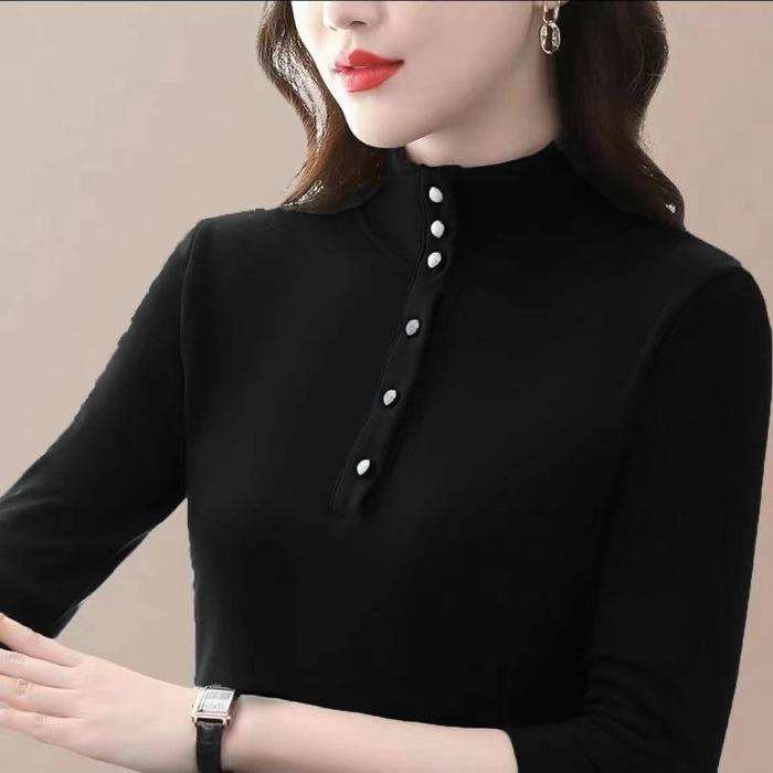 

Стильные рубашки для девочек 2024 года, весна, новые, с принтом, с длинными рукавами, модные, универсальные, утягивающие топы для женщин L чёрный