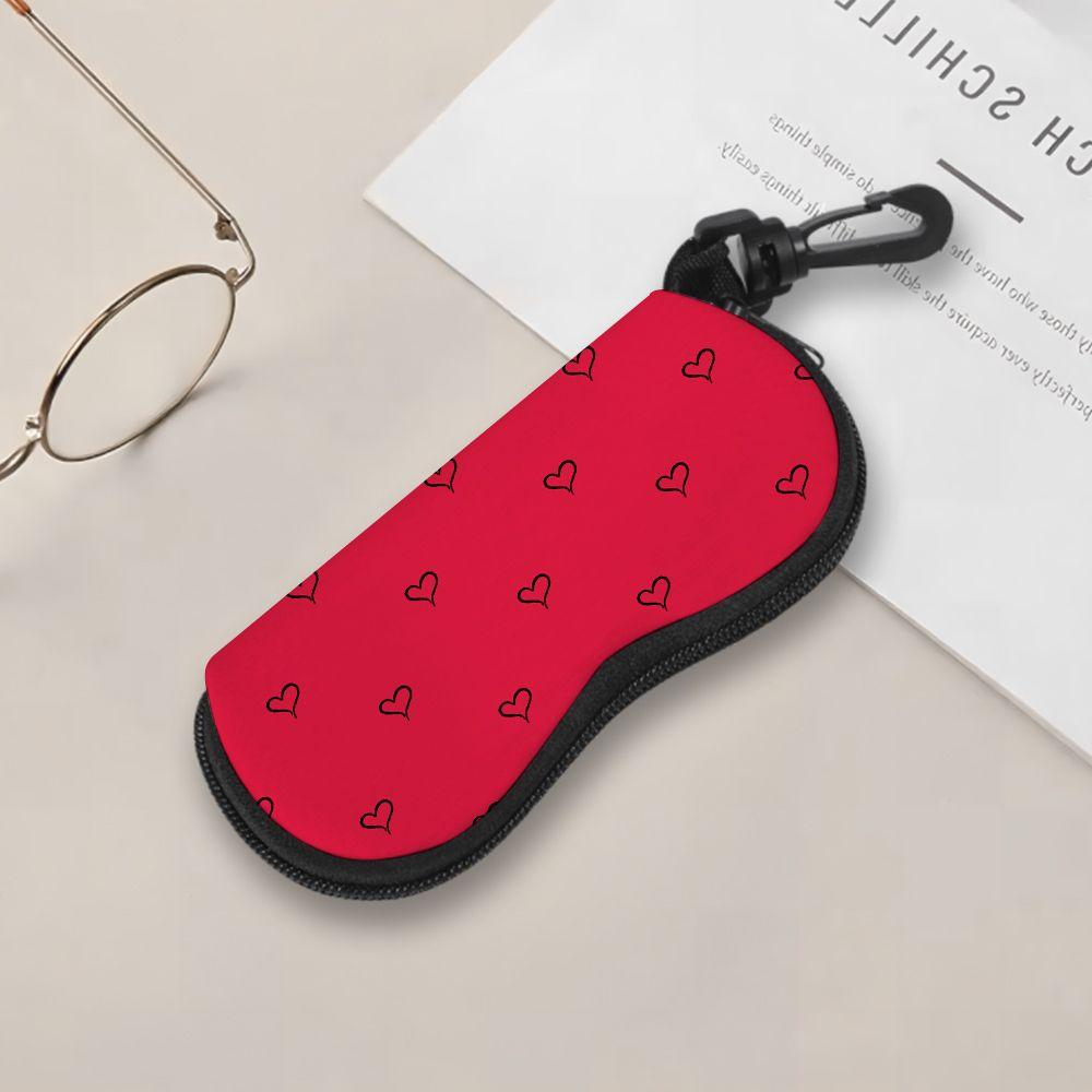 Red Love Heart Pattern Soft Cloth Eyeglasses Sunglasses Case, Portable Protective Pouch Bag, Lightweight Travel Spectacle Holder Glasses Accessories