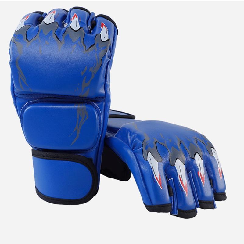 1 Pair Pu Boxing Gloves Half Finger Sandbag Taekwondo Muay Thai Gloves Professional Boxing Training Equipment синий