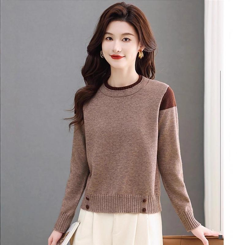 Женский модный свитер Осень и Весна Цветные блоки Универсальный Круглый вырез Длинный рукав Пуловер Элегантный Универсальный Вязаный XS