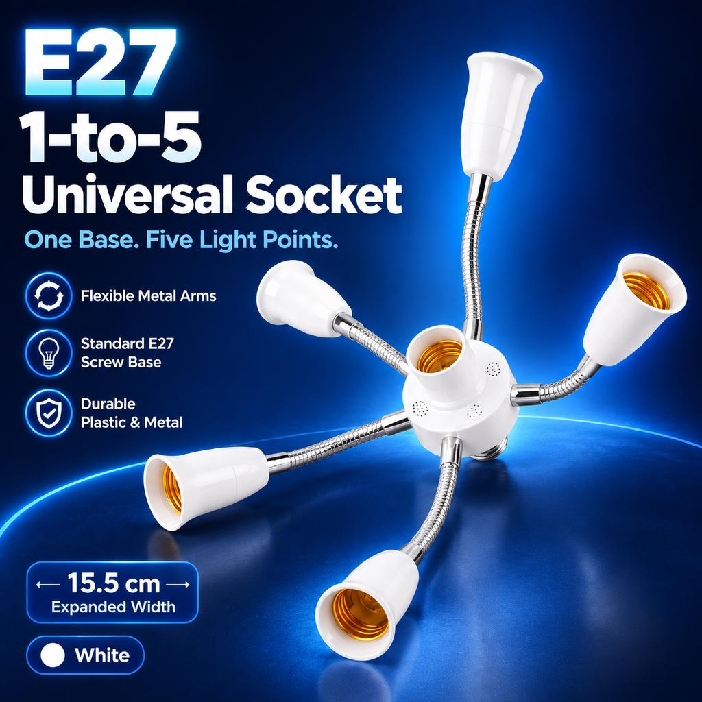 E27 Universal Socket with Flexible Arms (1-to-3/4/5/6)
