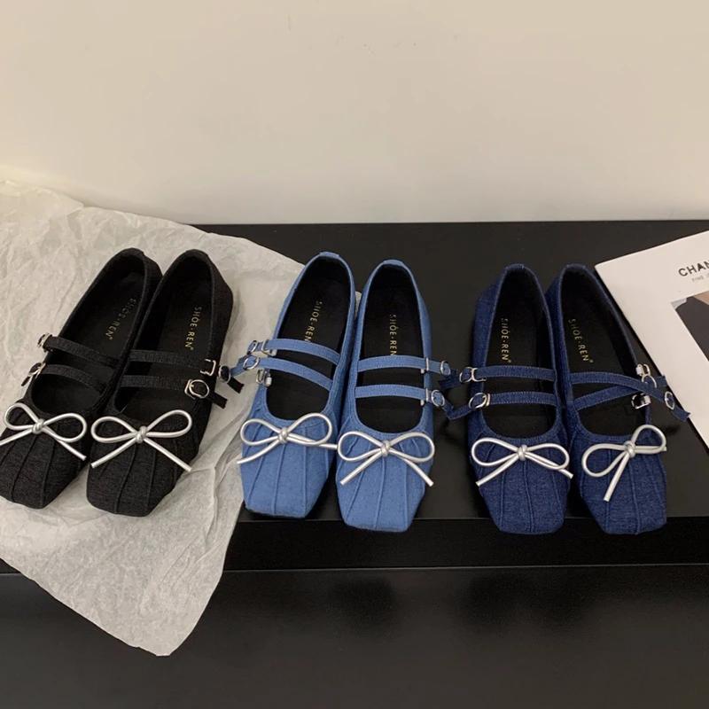 Fashion Square Toe Women Mary Jane Shoes Fashion Shallow Butterfly-knot Shoes Spring Ladies Elegant Dress Slip on Shoes