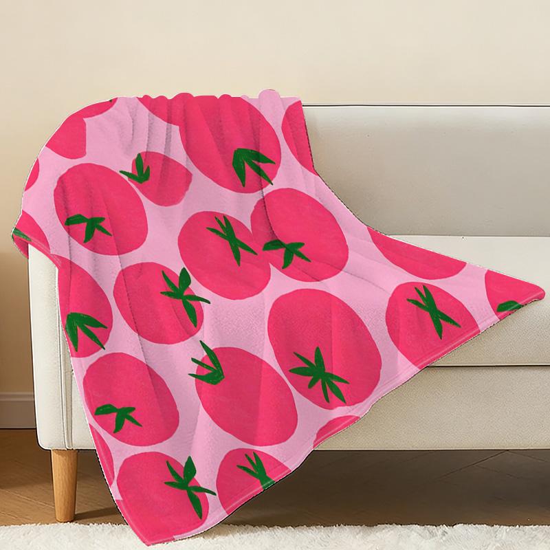 High-Density Soft Fleece Blanket Vibrant Tomato Pattern, Warm Cozy, Skin-Friendly, Decorative & Functional for Home, Halloween, Christmas