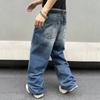 Mens Retro Loose Fit High-Waisted Straight Leg Denim Jeans Water Washed Cotton Blend Casual Pants 2026