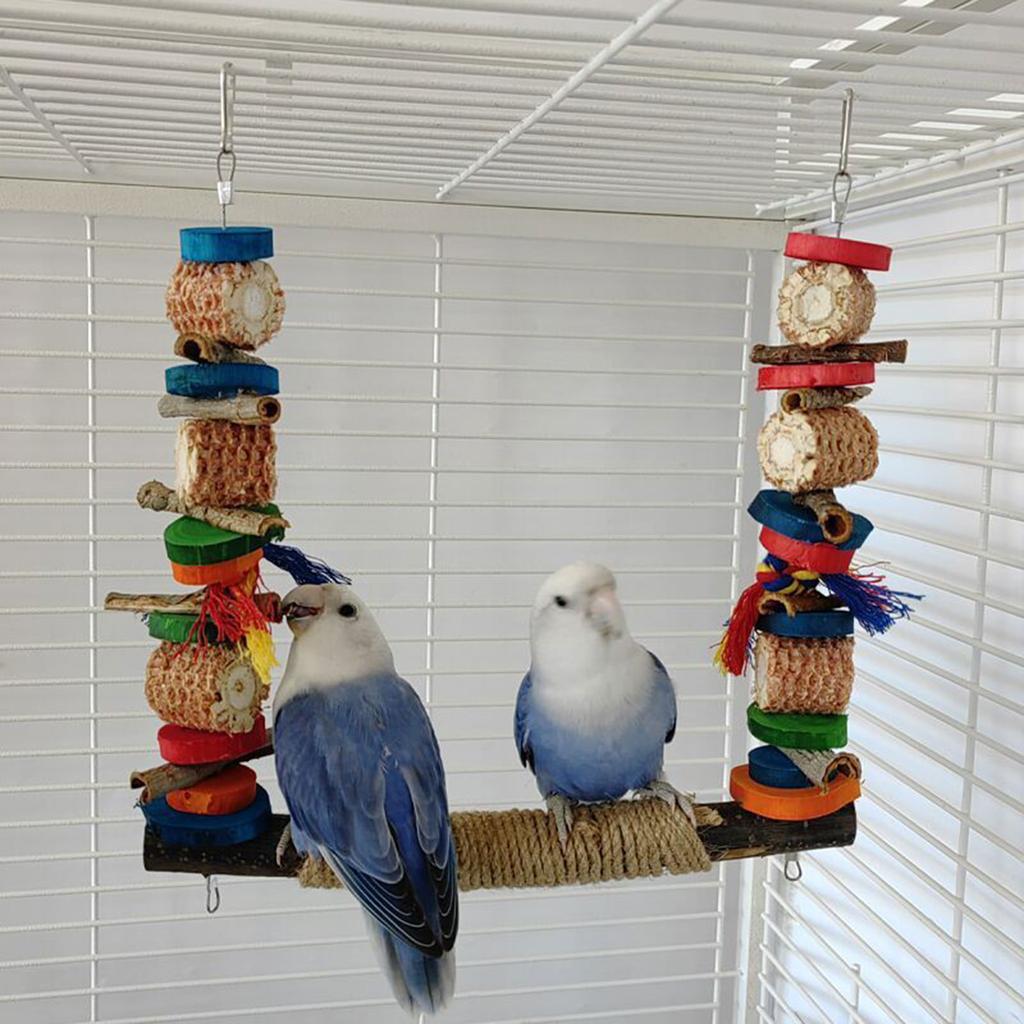 Bird Swing for Cage Parrot Perch Natural Wood Stand Bird Toy Parakeet Chew Toy Wood Blocks for Small Parakeet Cockatiels