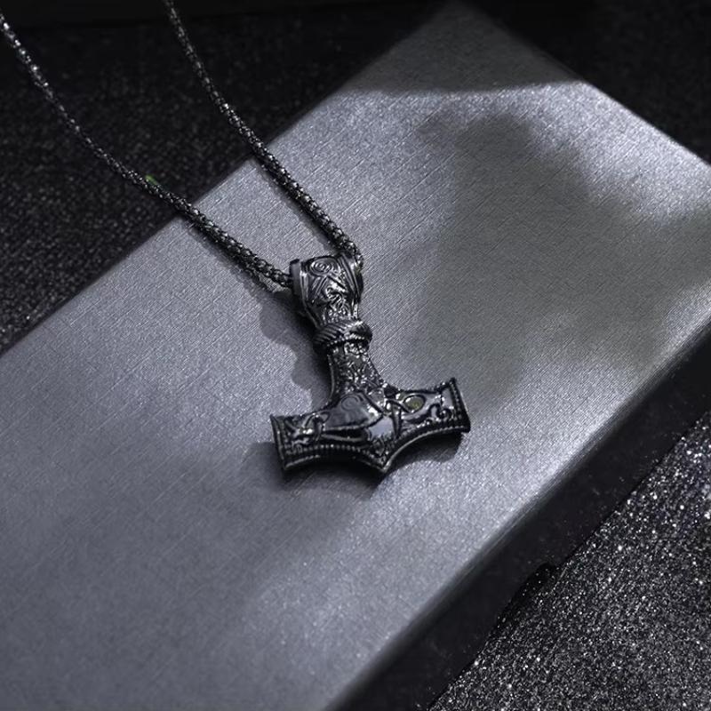 Punk Necklace for Men Thor Hammer Mjolnir Viking Amulet Hammer Scandinavian Pendant Norse Jewelry Metal Chain Pendant Jewelry