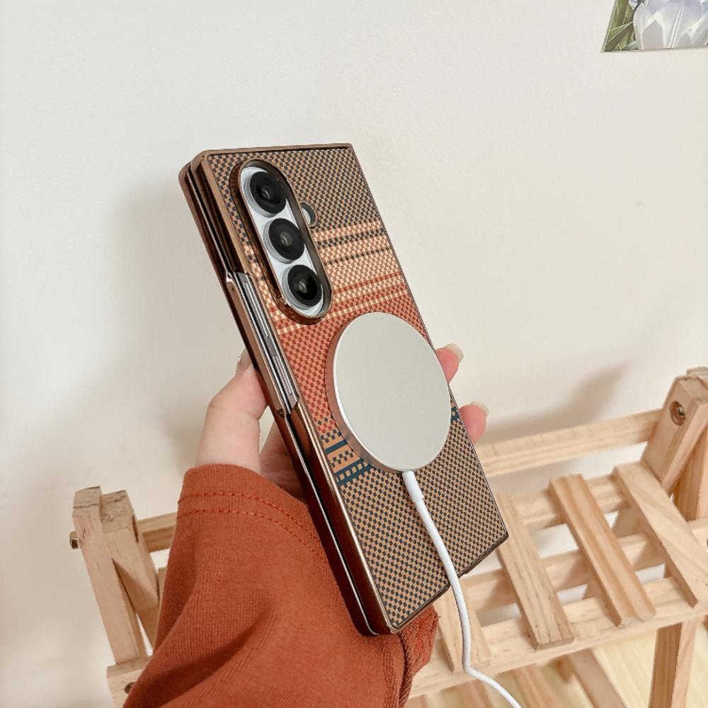 Luxury Carbon Fiber Texture For MagSafe Phone Case For Samsung Galaxy Z Fold 8Ultra 7 6 5 4 3 ZFold8Ultra Wireless Charge Cover