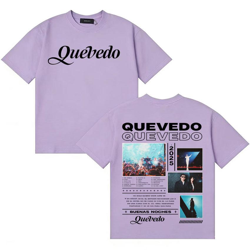 Singer QUEVEDO Buenas Noches 2025 Album Merch  T Shrit Unisex Women Fashion Casual Tees Double Sided Print Short Sleeves Streetwear