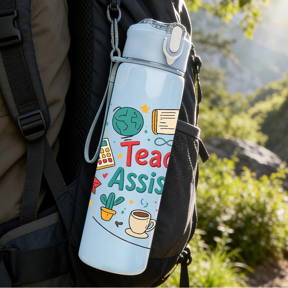 1PC Teacher Assistant Quote Text 750ml Color Plastic Water Bottle Leakproof Flip Straw Lid For Sports Office Home Use