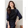 Retro High-end Denim Patchwork Stand Up Collar Sweatshirt for Women Autumn Fashion Long Sleeved Spring Denim