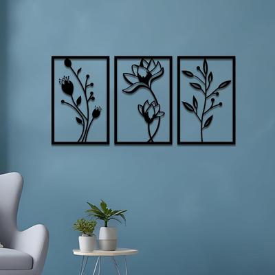 Vorlaminierte Kiefernholz-Blumenwandkunst | Laserschnitt-Präzision | Für Heimdeko | Zum Verschenken (3er Set)