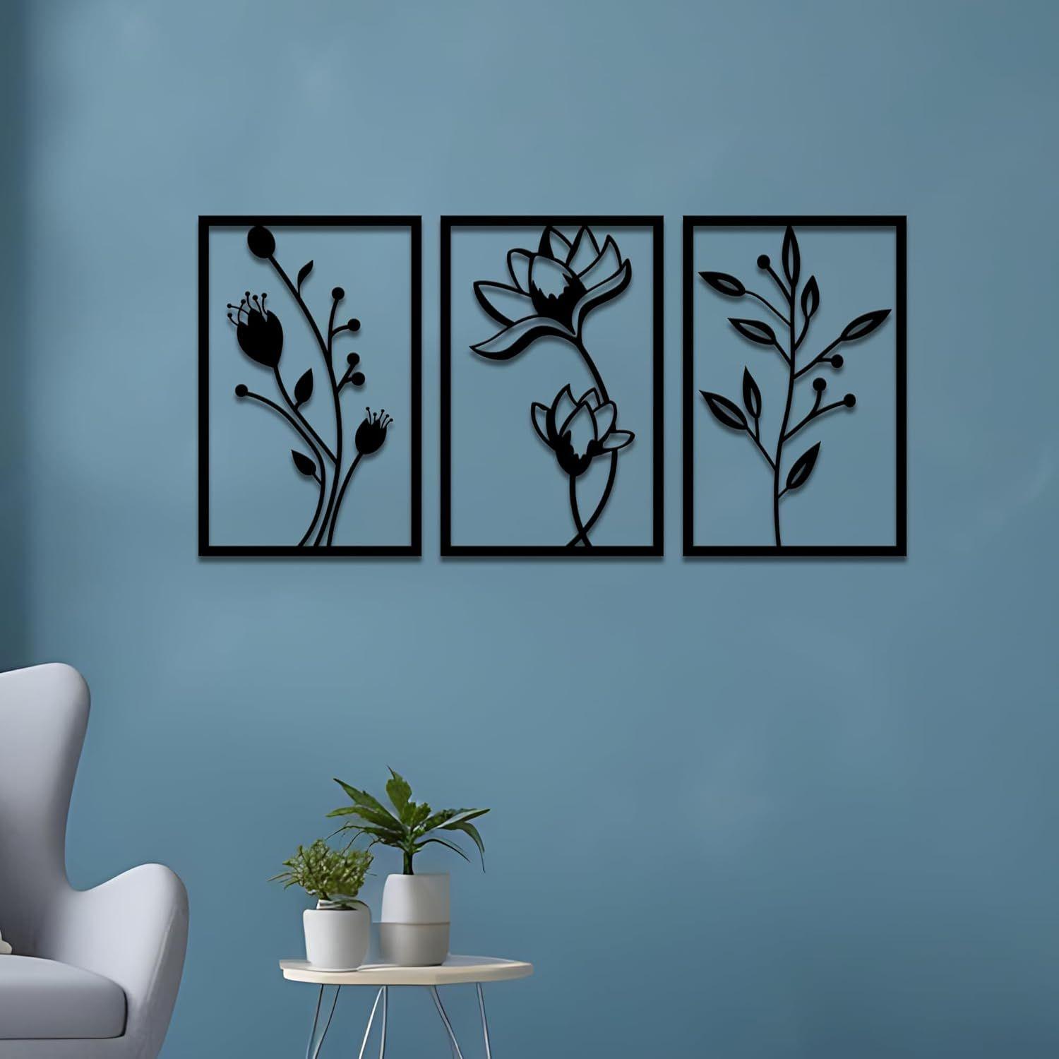 

Предварительно ламинированное сосновое дерево Настенное искусство с цветами | Лазерная резка | Для декора дома | Для подарка (Набор из 3 шт.)