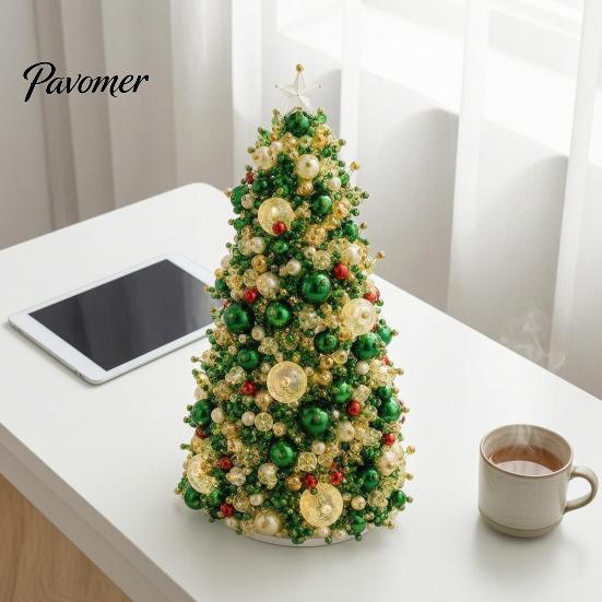 DIY Festive Home Decor Beaded Christmas Tree Kit, Handmade PVC Glitter Craft Desktop Ornament Set, Easy To Assemble Art Kit for Kids And Adults Gift