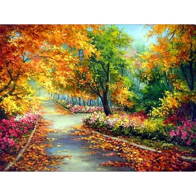 Elmas Nakış Sonbahar Ağaçları ve Sessiz Yol Yuvarlak Elmas Boyama Çapraz Dikiş Kış İğnesi
