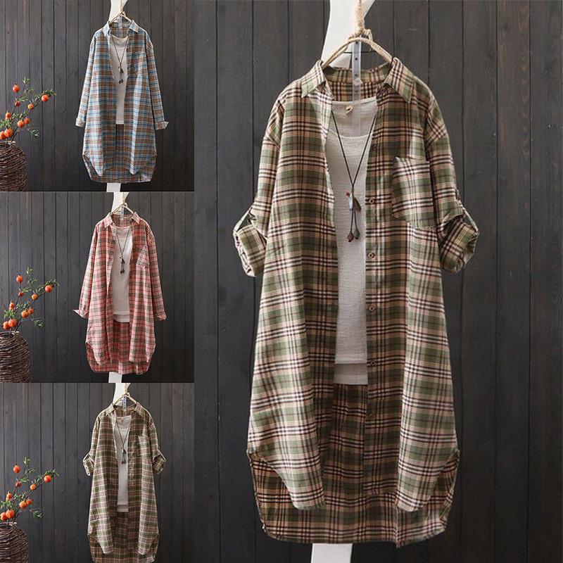 2024 Plus Size Women's Plaid Shirt: Spring Summer Korean-Style Temperament, Loose Cotton Linen Thin Jacket, Hong Kong Style