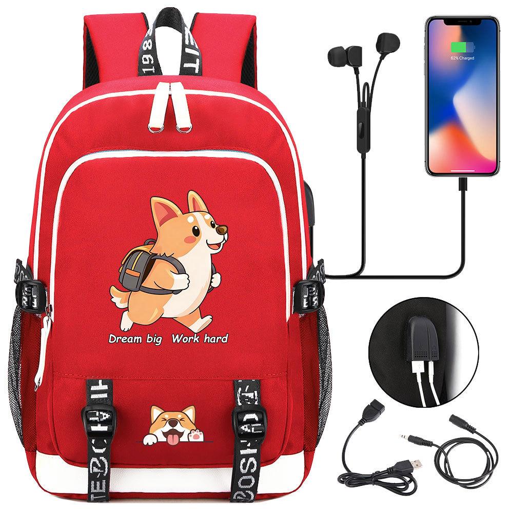 Zaino carino Shiba Inu per adolescenti ragazzi con USB, Borsa di grande capacità per il ritorno a scuola per studenti, Viaggi quotidiani